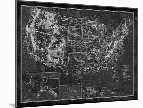Explorer - Usa Map - Noir-The Vintage Collection-Mounted Giclee Print