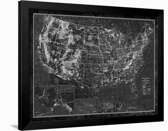 Explorer - USA Map - Noir-The Vintage Collection-Framed Giclee Print