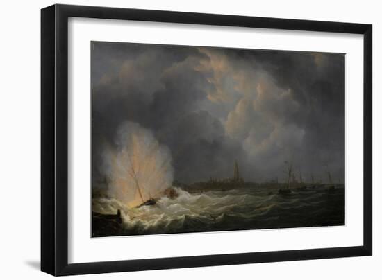 Explosion at Antwerp of Dutch Gunboat No 2, Commanded by Jan Van Speyk, 5 February-Martinus Schouman-Framed Art Print