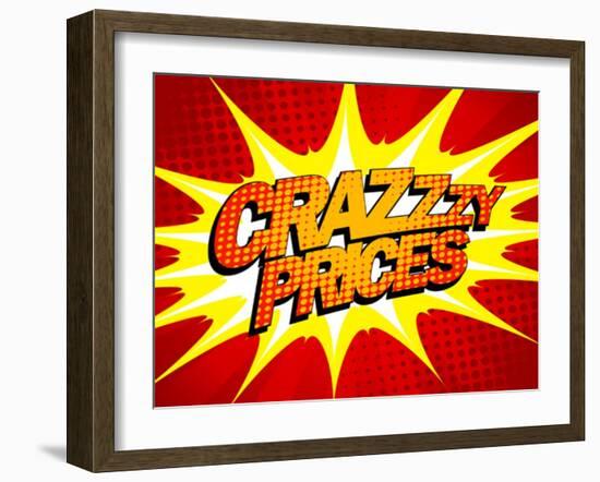 Explosive Crazy Prices Design in Pop-Art Style-Selenka-Framed Art Print