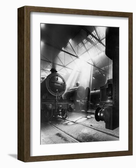 Express Locomotives Stabled in the Engine Sheds at Euston Station-null-Framed Art Print
