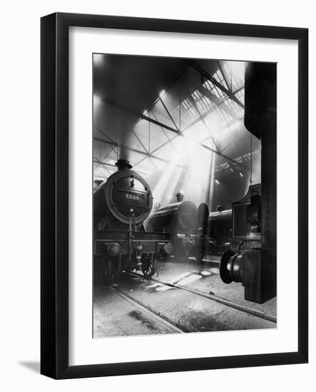 Express Locomotives Stabled in the Engine Sheds at Euston Station-null-Framed Art Print