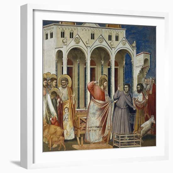 Expulsion of Merchants from Temple, Detail from Life and Passion of Christ, 1303-1305-Giotto di Bondone-Framed Giclee Print