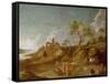 Extensive Hilly Landscape with Cattle, Sheep and Goats-Potter-Framed Stretched Canvas