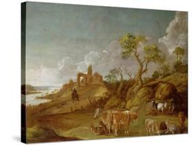 Extensive Hilly Landscape with Cattle, Sheep and Goats-Potter-Stretched Canvas