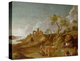 Extensive Hilly Landscape with Cattle, Sheep and Goats-Potter-Stretched Canvas