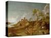 Extensive Hilly Landscape with Cattle, Sheep and Goats-Potter-Stretched Canvas