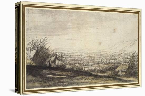 Extensive Landscape with Cottage and Cattle (Black Chalk, Grey and Yellow Wash)-Aelbert Cuyp-Stretched Canvas
