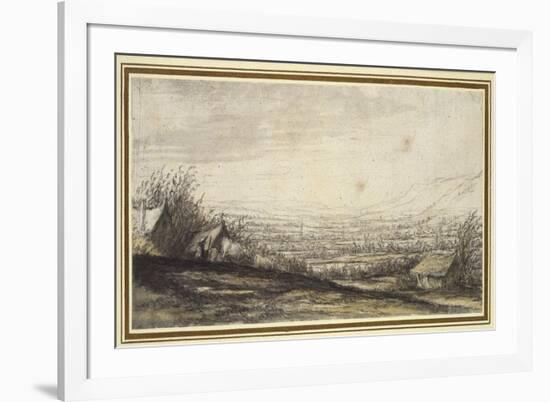 Extensive Landscape with Cottage and Cattle (Black Chalk, Grey and Yellow Wash)-Aelbert Cuyp-Framed Giclee Print