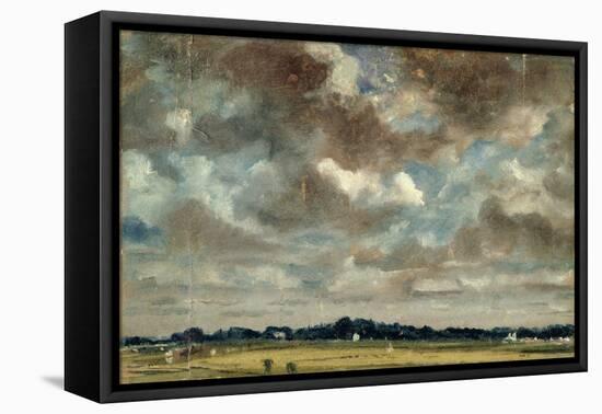 Extensive Landscape with Grey Clouds, C.1821 (Oil on Paper on Canvas)-John Constable-Framed Stretched Canvas