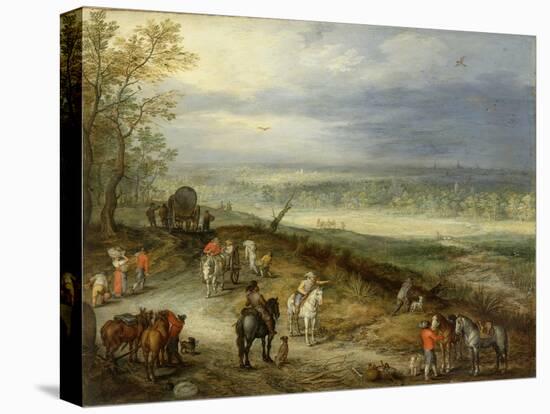 Extensive Landscape with Travellers on a Country Road, C.1608-10-Jan Brueghel the Elder-Stretched Canvas