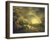 Extensive Wooded River Landscape, with Anglers Beside a Pool Below a Waterfall, and a Rainbow-George the Elder Barret-Framed Giclee Print