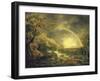 Extensive Wooded River Landscape, with Anglers Beside a Pool Below a Waterfall, and a Rainbow-George the Elder Barret-Framed Giclee Print