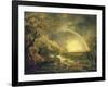 Extensive Wooded River Landscape, with Anglers Beside a Pool Below a Waterfall, and a Rainbow-George the Elder Barret-Framed Giclee Print