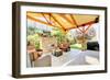 Exterior Covered Patio with Fireplace and Furniture-Iriana Shiyan-Framed Photographic Print