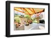 Exterior Covered Patio with Fireplace and Furniture-Iriana Shiyan-Framed Photographic Print