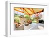 Exterior Covered Patio with Fireplace and Furniture-Iriana Shiyan-Framed Photographic Print