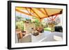 Exterior Covered Patio with Fireplace and Furniture-Iriana Shiyan-Framed Photographic Print