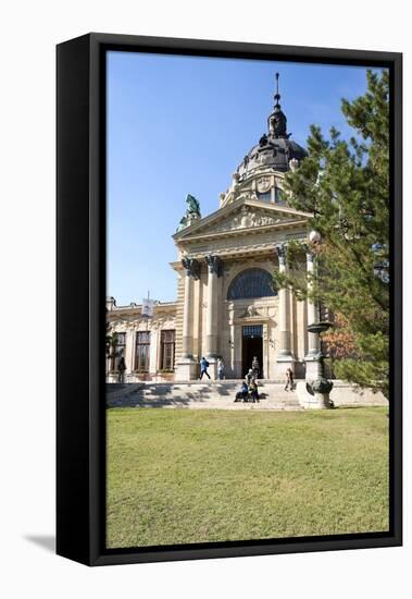 Exterior Facade with Columns and Sculptures of the Famed Szechenhu Thermal Bath House-Kimberly Walker-Framed Stretched Canvas