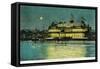 Exterior Night View of the Neptune Casino and Beach - Santa Cruz, CA-Lantern Press-Framed Stretched Canvas