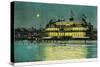 Exterior Night View of the Neptune Casino and Beach - Santa Cruz, CA-Lantern Press-Stretched Canvas