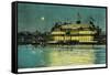 Exterior Night View of the Neptune Casino and Beach - Santa Cruz, CA-Lantern Press-Framed Stretched Canvas