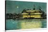 Exterior Night View of the Neptune Casino and Beach - Santa Cruz, CA-Lantern Press-Stretched Canvas