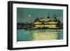 Exterior Night View of the Neptune Casino and Beach - Santa Cruz, CA-Lantern Press-Framed Art Print