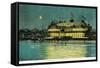 Exterior Night View of the Neptune Casino and Beach - Santa Cruz, CA-Lantern Press-Framed Stretched Canvas