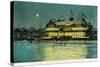 Exterior Night View of the Neptune Casino and Beach - Santa Cruz, CA-Lantern Press-Stretched Canvas