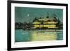 Exterior Night View of the Neptune Casino and Beach - Santa Cruz, CA-Lantern Press-Framed Premium Giclee Print