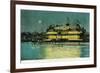 Exterior Night View of the Neptune Casino and Beach - Santa Cruz, CA-Lantern Press-Framed Art Print