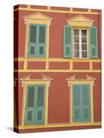 Exterior of a Formal Fa�e with Blue Shutters and Orange Walls, Ajaccio, Corsica, France-Thouvenin Guy-Stretched Canvas