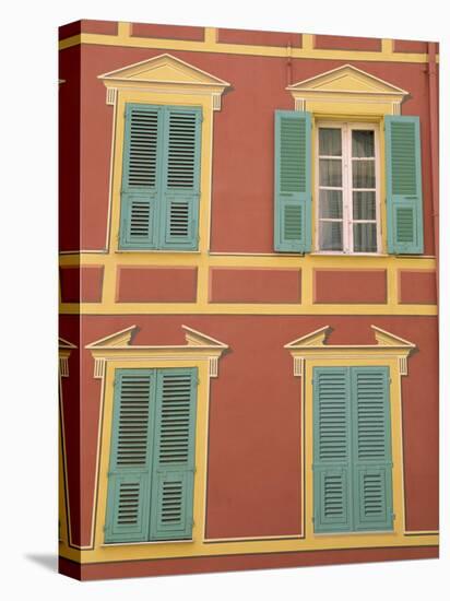 Exterior of a Formal Fa�e with Blue Shutters and Orange Walls, Ajaccio, Corsica, France-Thouvenin Guy-Stretched Canvas