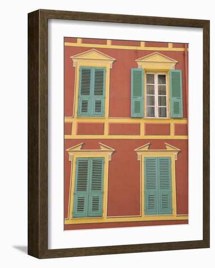 Exterior of a Formal Fa�e with Blue Shutters and Orange Walls, Ajaccio, Corsica, France-Thouvenin Guy-Framed Photographic Print