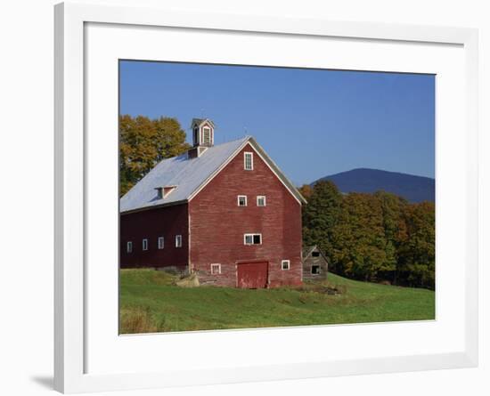 Exterior of a Large Barn, Typical of the Region, on a Farm in Vermont, New England, USA-Fraser Hall-Framed Photographic Print