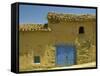 Exterior of an Adobe House with a Tile Roof and Blue Door, Salamanca, Castile Leon, Spain-Michael Busselle-Framed Stretched Canvas