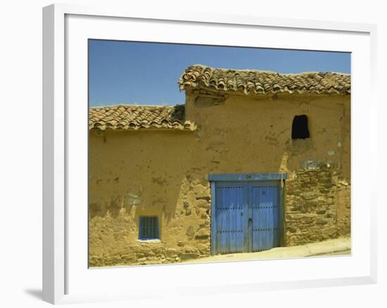 Exterior of an Adobe House with a Tile Roof and Blue Door, Salamanca, Castile Leon, Spain-Michael Busselle-Framed Photographic Print