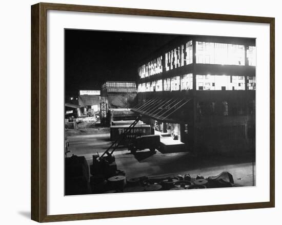 Exterior of Firestone Tire and Rubber Co. Plant at Night-null-Framed Photographic Print