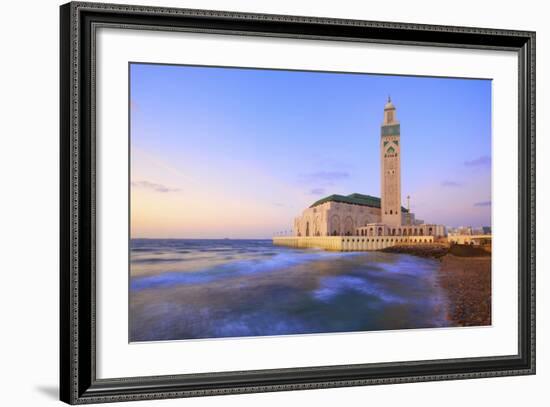 Exterior of Hassan Ll Mosque and Coastline at Dusk, Casablanca, Morocco, North Africa, Africa-Neil Farrin-Framed Photographic Print