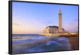 Exterior of Hassan Ll Mosque and Coastline at Dusk, Casablanca, Morocco, North Africa, Africa-Neil Farrin-Framed Photographic Print