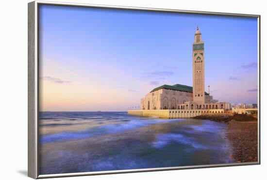 Exterior of Hassan Ll Mosque and Coastline at Dusk, Casablanca, Morocco, North Africa, Africa-Neil Farrin-Framed Photographic Print