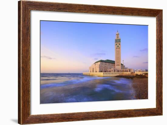 Exterior of Hassan Ll Mosque and Coastline at Dusk, Casablanca, Morocco, North Africa, Africa-Neil Farrin-Framed Photographic Print