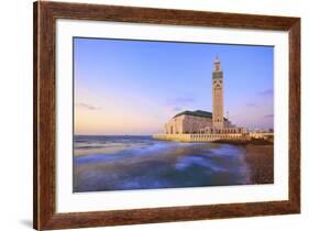 Exterior of Hassan Ll Mosque and Coastline at Dusk, Casablanca, Morocco, North Africa, Africa-Neil Farrin-Framed Photographic Print