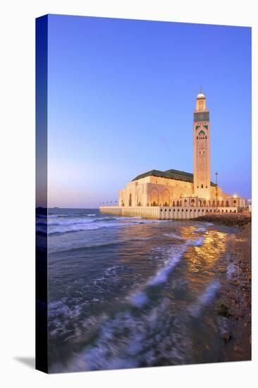 Exterior of Hassan Ll Mosque and Coastline at Dusk, Casablanca, Morocco, North Africa-Neil Farrin-Stretched Canvas