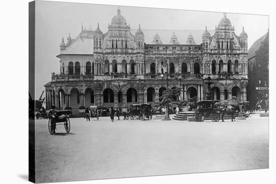 Exterior of Large Bank with Carriages in Front-null-Stretched Canvas