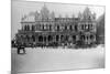 Exterior of Large Bank with Carriages in Front-null-Mounted Photographic Print