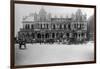 Exterior of Large Bank with Carriages in Front-null-Framed Photographic Print