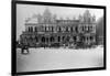 Exterior of Large Bank with Carriages in Front-null-Framed Photographic Print