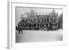 Exterior of Large Bank with Carriages in Front-null-Framed Photographic Print